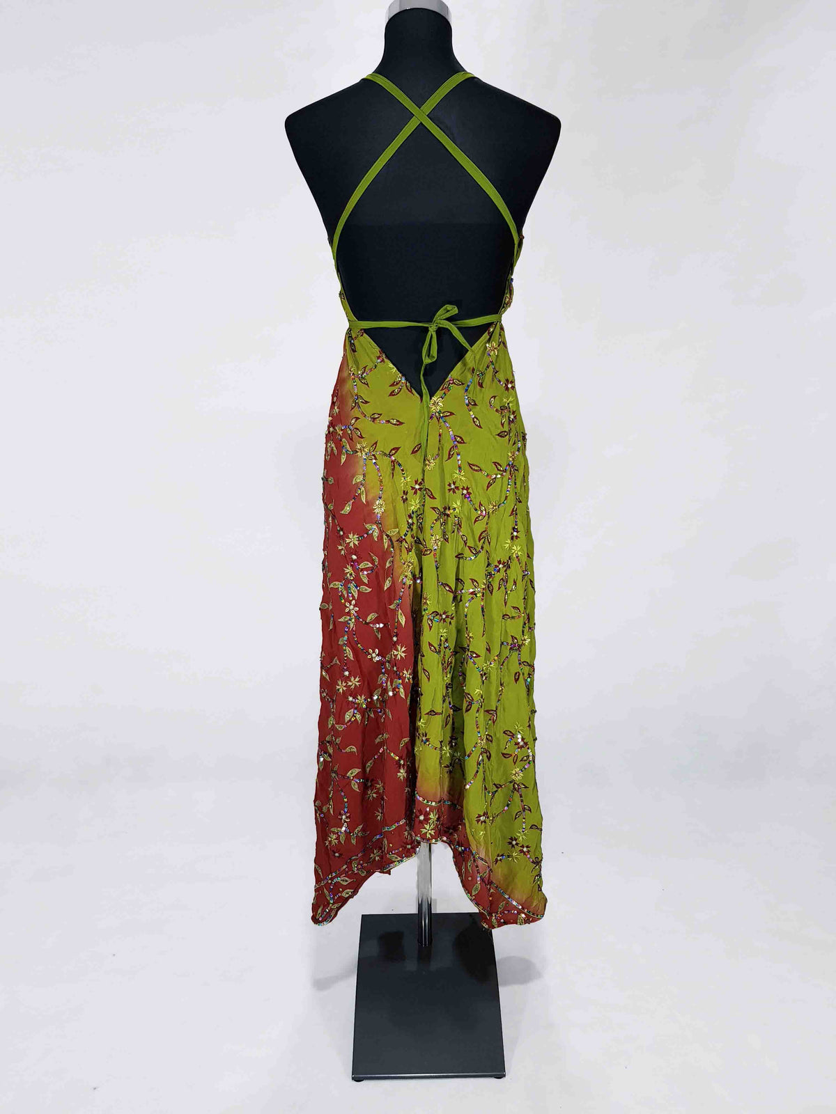 Das lange Magische Kleid luxuriöses Rot-Grün